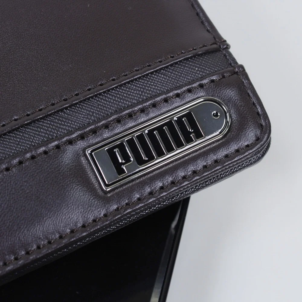 Puma Men's Black Bifold Wallet with Silver Metal Logo Plate NIB Genuine